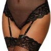 Dreamgirl High Waist Mesh Garter Thong -PRIMADONNA Shop DreamgirlHighWaistMeshGarterThongBlack1478Front