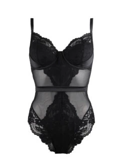 Pour Moi Satin Luxe Underwire Bodysuit -PRIMADONNA Shop 11805SatinLuxeandLaceUWBodysuitBlackFrontEdited