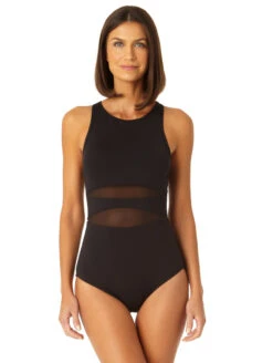 Anne Cole High Neck Mesh One Piece Swimsuit