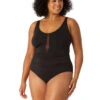 Anne Cole Plunge Mesh One Piece Plus Size Swimsuit 1 Anne Cole Plunge Mesh One Piece Plus Size Swimsuit -PRIMADONNA Shop 23PO03501AnneColePlungeNeckOnePieceBlackFrontEDit