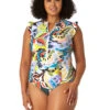 Anne Cole Flutter Sleeve Zip Up One Piece Plus Size Swimsuit