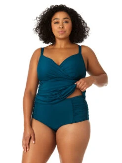 Anne Cole Surplice Under Wired Plus Size Tankini -PRIMADONNA Shop 23PT23301AnneColeSurpliceTankiniDeepSeaFrontEdit2