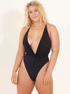 Maaji Safari Plunge One Piece Swimsuit 11 Maaji Safari Plunge One Piece Swimsuit -PRIMADONNA Shop 3227SOC002SafariVNeckOnePiecePlungeBlackOrchidFrontPlus