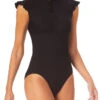 Anne Cole Flutter Sleeve Zip Up One Piece Swimsuit 1 Anne Cole Flutter Sleeve Zip Up One Piece Swimsuit -PRIMADONNA Shop AnneColeFlutterSleeveZipUpRashGuardOnePieceSwimsuitBlack22MO07901Front