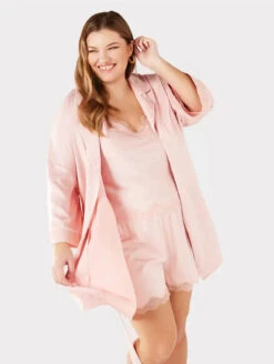 Chelsea Peers Satin Robe -PRIMADONNA Shop ChelseaPeersSatinLaceTrimRobeCW2076RPLN11BlushSideAlt