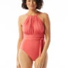 Coco Reef Belted High Neck One Piece Swimsuit -PRIMADONNA Shop CocoReefBeltedHighNeckOnePieceSwimsuitT32099BloomFront