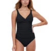Profile By Gottex Tummy Control Surplice One Piece Swimsuit -PRIMADONNA Shop ETT2009SurpliceTummyControlOnePieceBlackFront
