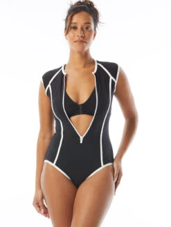 Beach House Zip Front One Piece Swimsuit 7 Beach House Zip Front One Piece Swimsuit -PRIMADONNA Shop H22718ZipFrontOncePieceBlackFrontEditUnzipped