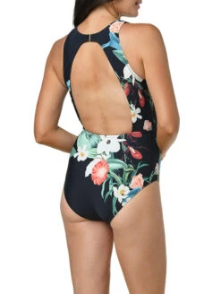 Jantzen Botanical Beauty Farrah High Neck One Piece Swimsuit -PRIMADONNA Shop JZ22035MFarrahHighNeckOnePieceBlackBackEdited