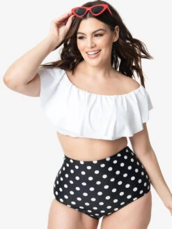 Unique Vintage Ramona Ruffle Swim Top -PRIMADONNA Shop UniqueVintageRamonaRuffleSwimTopWhiteCZ115Front